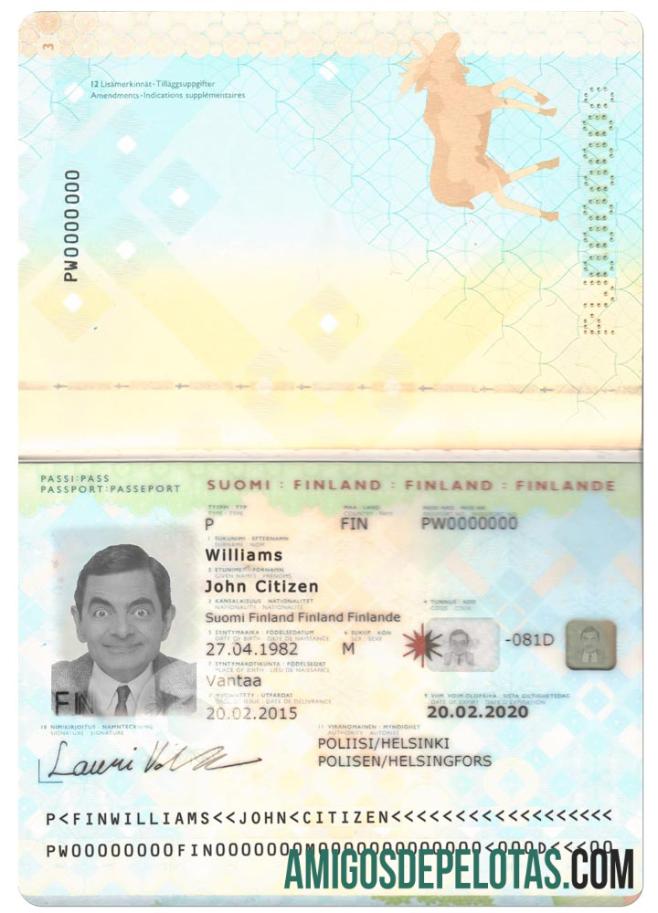 Passaporte Finlândia 2012 2017 modelo